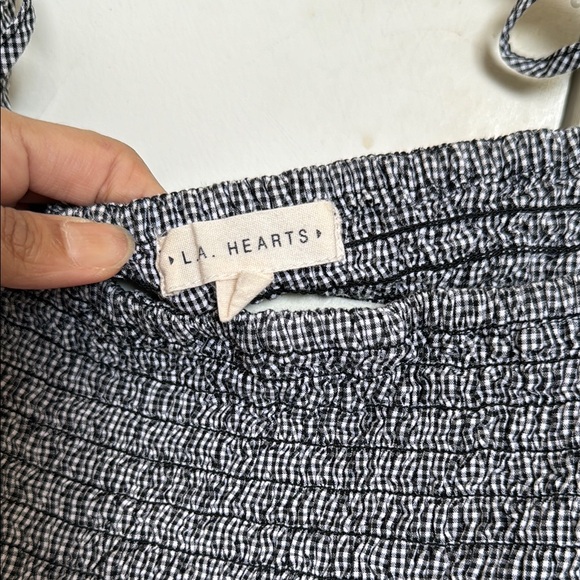 Gingham Off-Shoulder Dress with Floral Detail - Picture 2 of 4